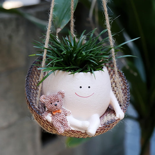Cute Hanging Planters with Funny Face & Bear Design – Unique Decorative Flower Pots for Indoor Plants, Home, Office & Garden – Fun Plant Gift for Mom