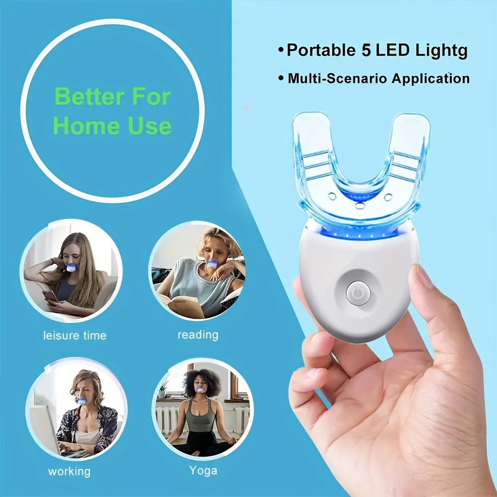 White or Blue Five-LED Teeth Whitening Kit with Five Gel Syringes and 10.8 cm Mouthpiece Device