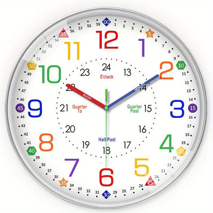 Silent Wall Clock for Classroom & Home | 8/10/12 Inch Color-Coded Educational Teaching Clock, Non-Ticking Japanese Quartz Movement