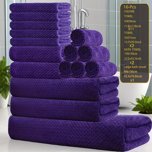 Towel Set 16 Piece 300GSM Coral Fleece Bath Towels and Washcloths in 11 Solid Colors for Home and Guest Use