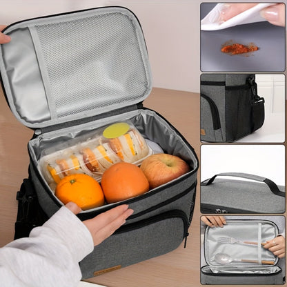 Insulated Lunch Bag with Adjustable Shoulder Strap, Dual Zippers and Black, Grey or Blue Color Options