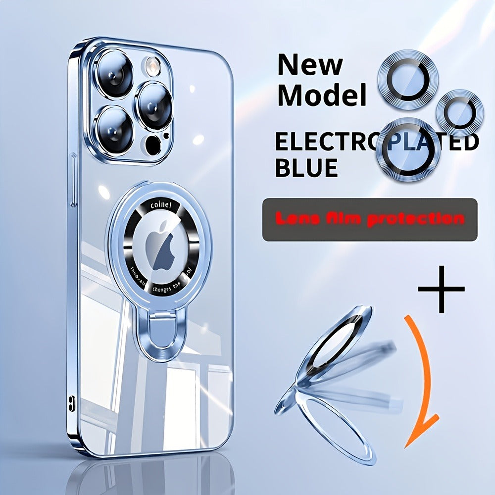 Magnetic iPhone Case Electroplated PC Shockproof Clear Back U-Shield Kickstand Lens Protector for iPhone 17 Pro Max 17 Pro 17 Air 17 16 15 14 13 12 11 Series – 5 Colors MagSafe Compatible