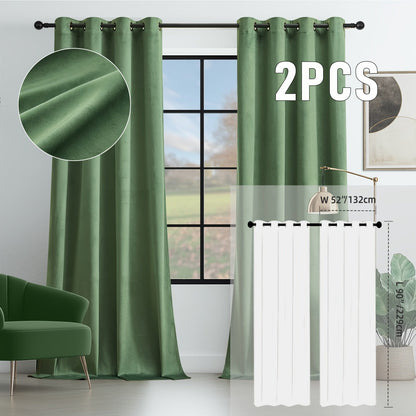 Velvet Room Darkening Curtains 2 Panels | Grommet Top Thermal Insulated Soundproof Blackout Curtains for Living Room Bedroom, Soft Solid Color Vintage Window Drapes