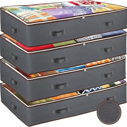 Four-Pack Under-Bed Storage Bag Set in Grey with Clear Zip Tops, Side Handles and 95 x 50 x 15cm Size