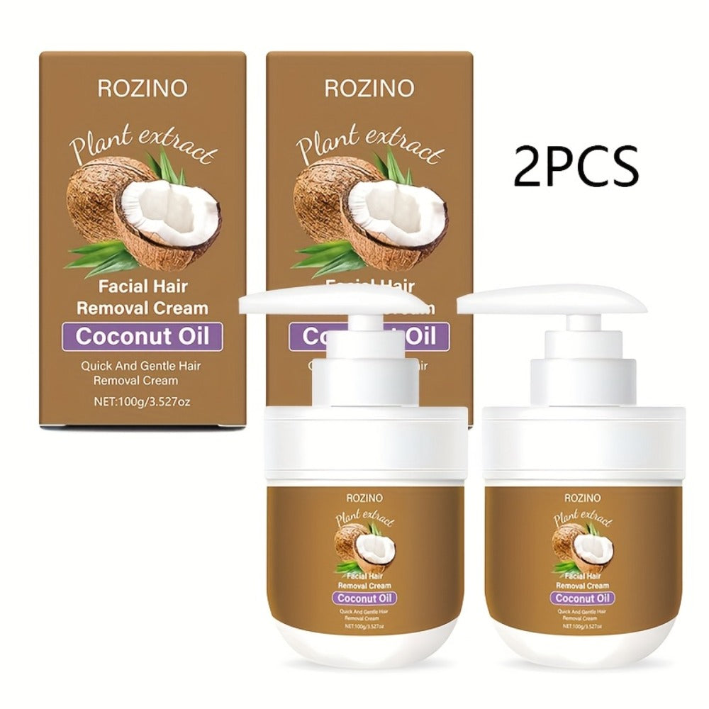 Hair Removal Cream ROZINO Coconut Oil 100g Two-Pack Pump Jars with Cartons for External Body Grooming