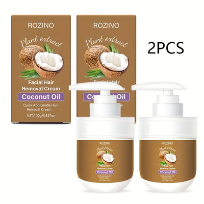 Hair Removal Cream ROZINO Coconut Oil 100g Two-Pack Pump Jars with Cartons for External Body Grooming