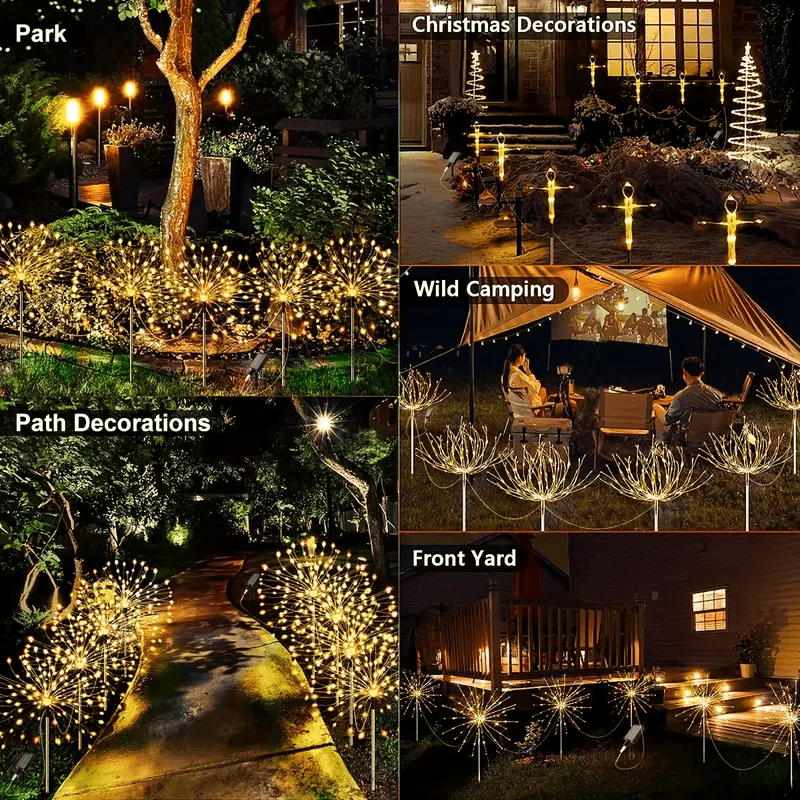 Solar Garden Light Firework Starburst Stakes with 8 Modes, Warm White or Colorful LED Options