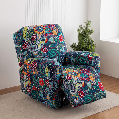 Chair Cover Four-Piece Printed Recliner Slipcover with Side Pockets in Ten Available Pattern Choices