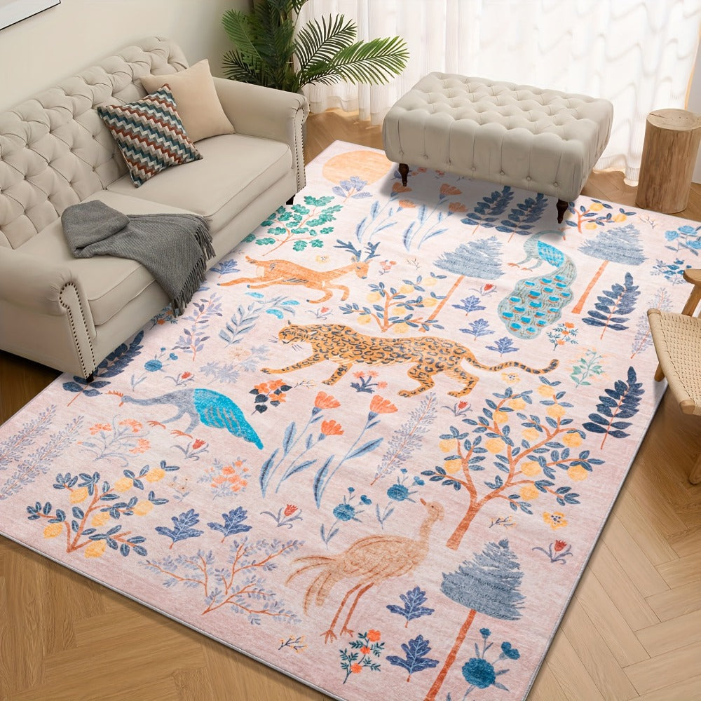 Area Rug, Jungle Animal and Tiger Print Indoor Carpet in Black, Green or Pink with Four Room-Size Options