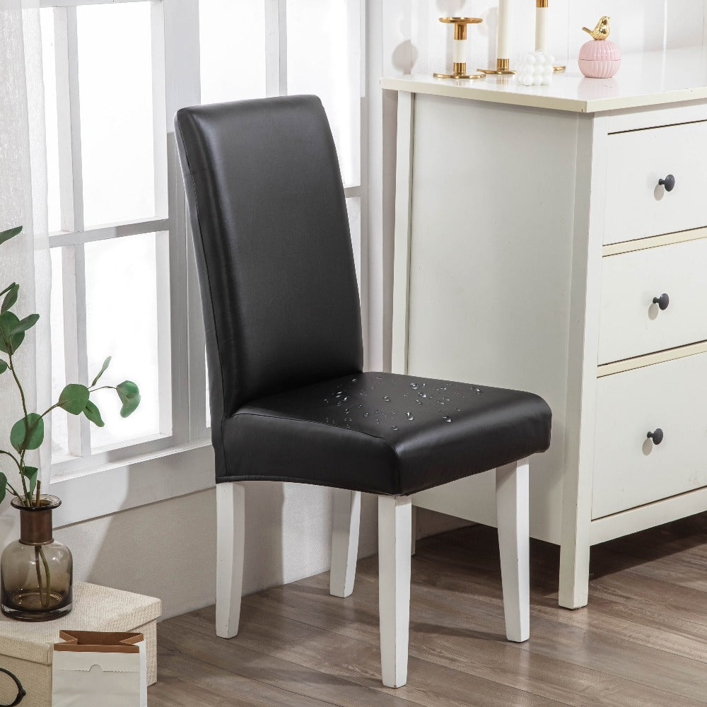 Chair Cover Set of 4 or 6 Stretch PU Leather Dining Slipcovers in Nine Available Color Choices