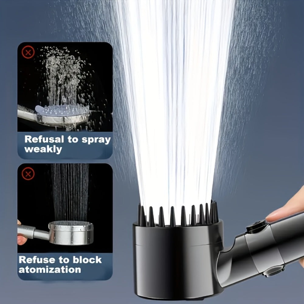 Four-Piece High-Pressure Wall-Mount Shower Head Set with Turbine Spray, Six Filters and 68-Inch Hose