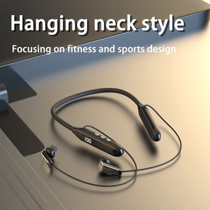 Neckband Sport Bluetooth Earphones Wireless In-Ear Flexible Neckband Extra Long Battery Life LED Display Running Gym Workout Calls Gaming Outdoor Activities Black