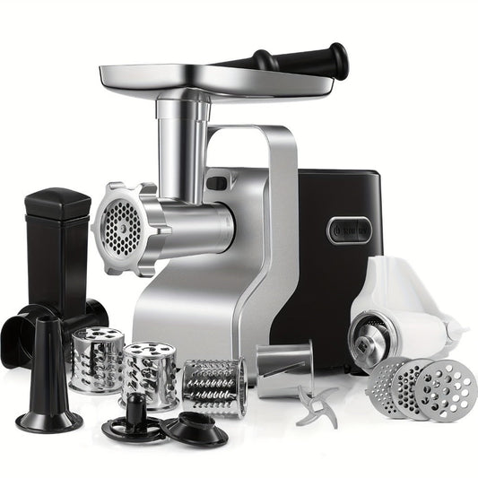 Electric Meat Grinder 5-in-1 with Sausage Stuffer Vegetable Slicer Tomato Juicer Kubbe Kit 3 Grinding Plates 3 Speed Settings 4.5 lbs per Min