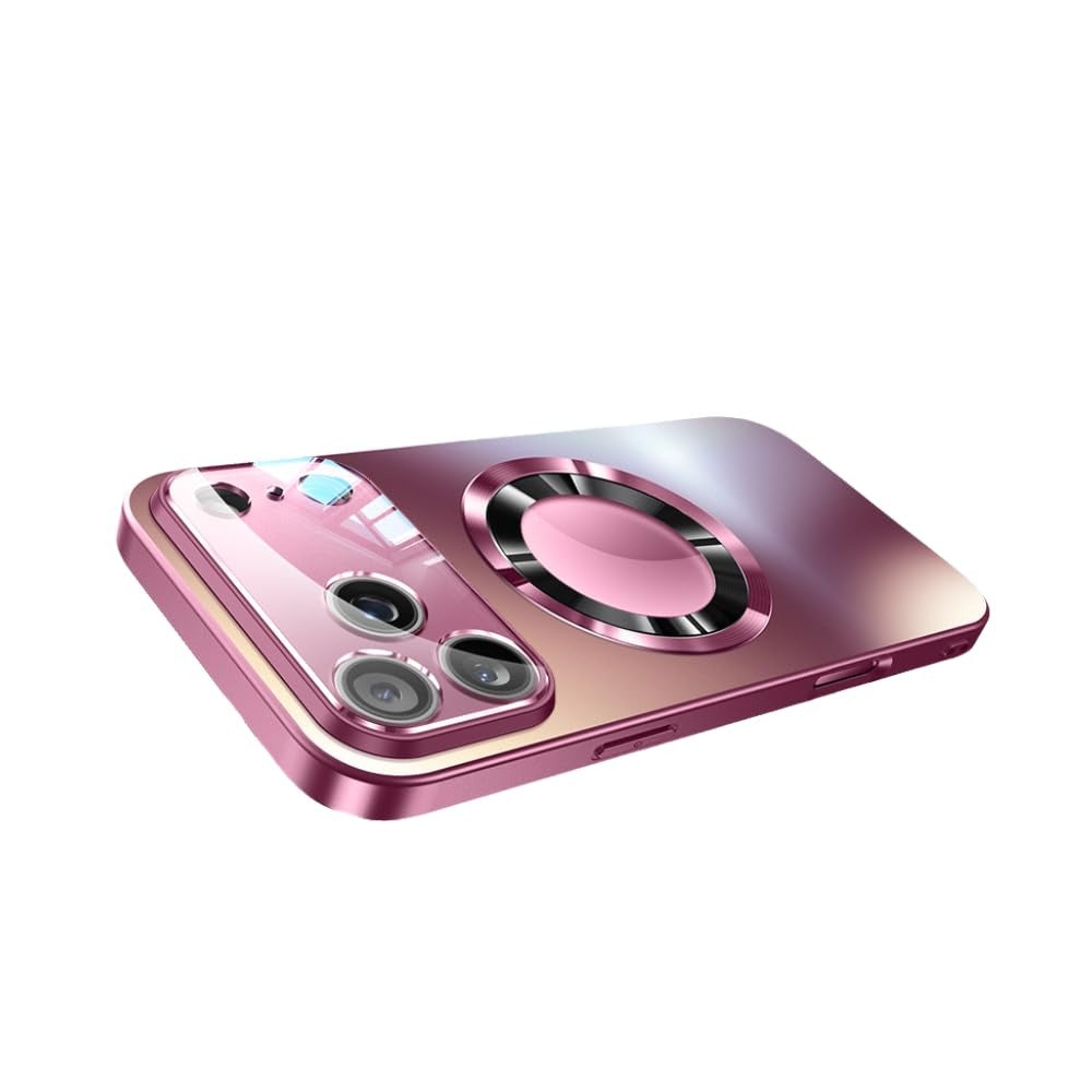 Phone Case Matte Titanium-Finish Magnetic Cover with Built-In Glass Lens Protector for Select iPhone Models