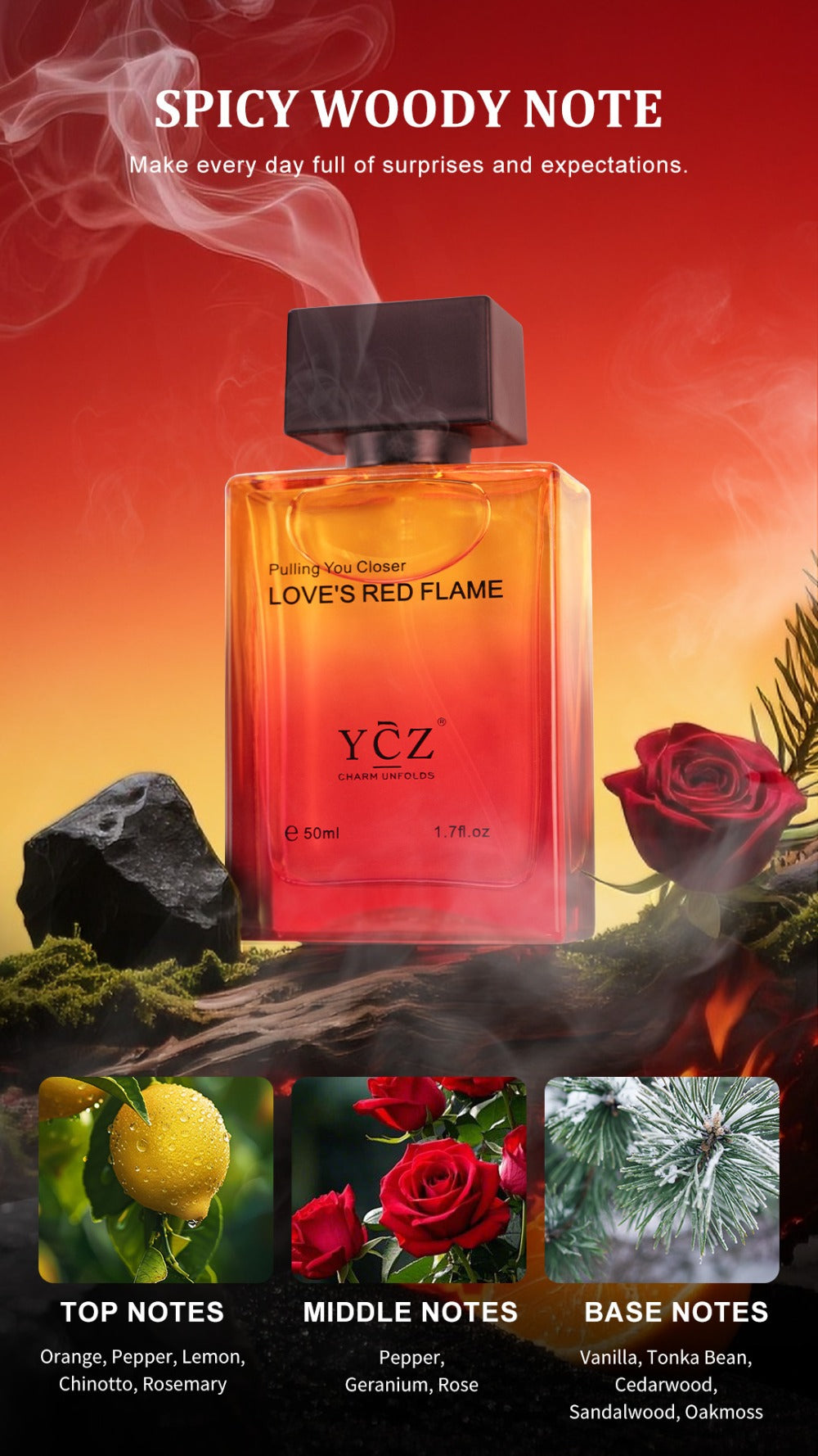 Cologne for Men — YCZ Love's Red Eau de Parfum 1.7 Fl Oz, Long-Lasting Scarlet Aromatic Scent, Masculine Fragrance Spray, Perfect for Date Night & Everyday Wear