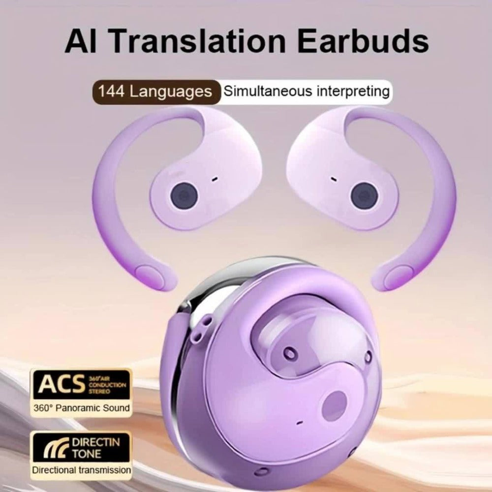 144-Language AI Real-Time Translation Earbuds, Two-Way Interpreter Earphones USB & Battery Rechargeable with Carrying Pouch, for Travel Business Shopping Learning Language Study