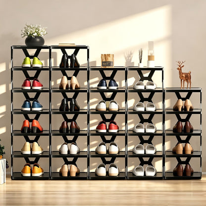 Shoe Rack Organizer 6 or 9 Tier - Space Saving Folding Shoe Rack for Hallway Doorway Bedroom Dorm, Narrow Entryway Shoe Storage, Black or White