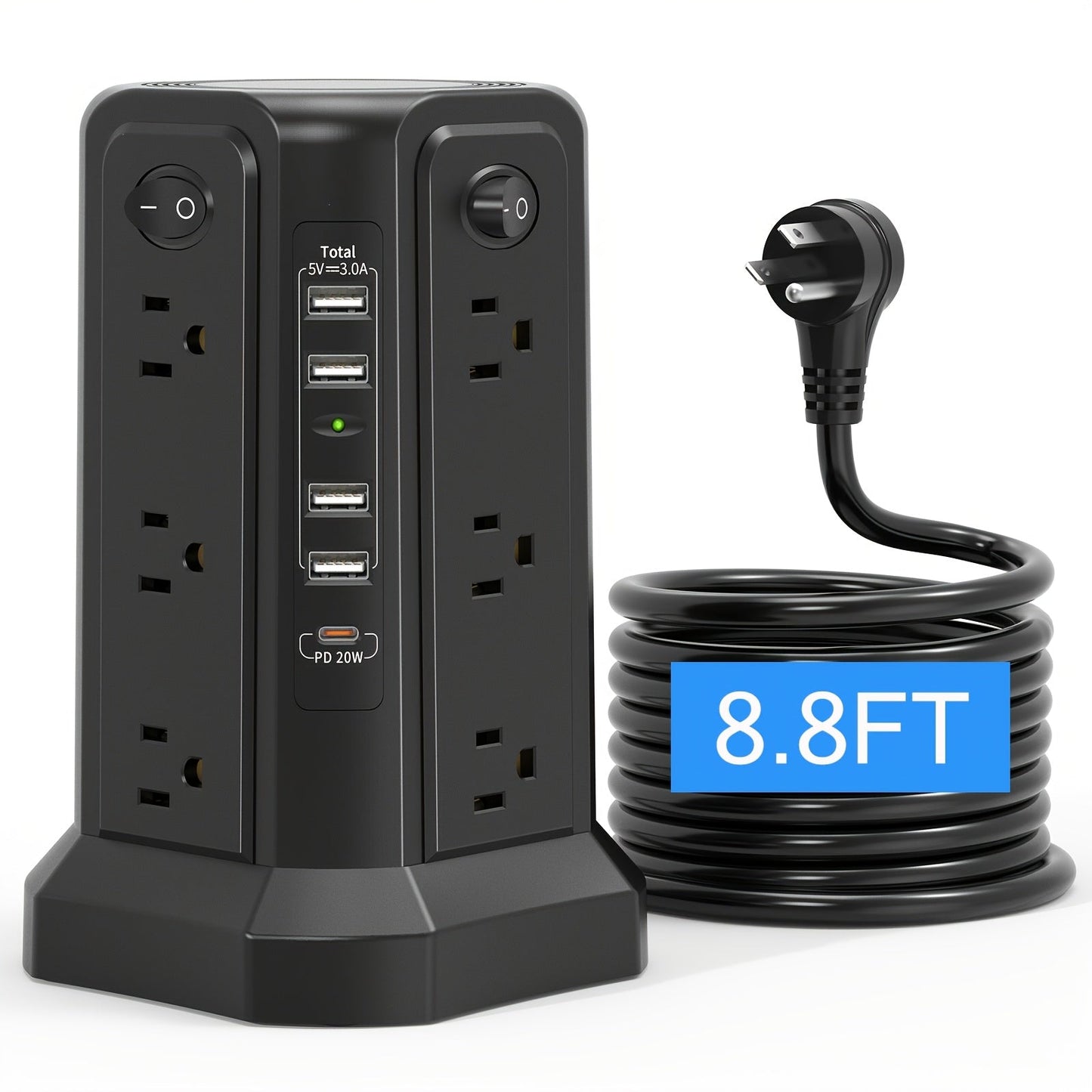 Power Strip Tower with 12–16 AC Outlets, 4 USB-A, PD 20W USB-C and 1500J Surge Protection for Home Office Charging