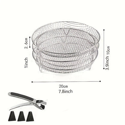 Air Fryer Rack 7 Piece Stainless Steel Dehydrator Stacking Rack with Clips - Reusable Round Multi-Layer Air Fryer Accessories for 4.2QT to 5.8QT Air Fryers, Oven Safe, Dishwasher Safe, Easy to Clean