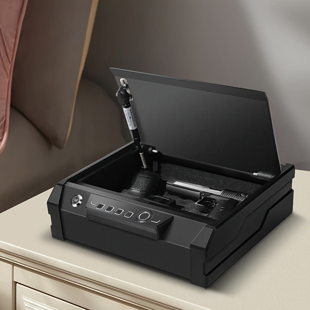 Biometric Pistol Safe with Fingerprint Reader, Digital Keypad, Auto-Open Lid, Interior Light and Mute Mode
