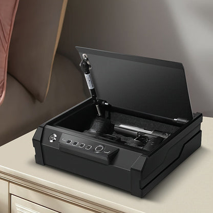 Biometric Pistol Safe with Fingerprint Reader, Digital Keypad, Auto-Open Lid, Interior Light and Mute Mode