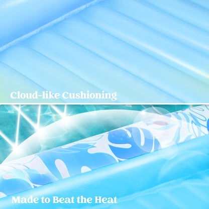 85 x 57-Inch Inflatable Pool Float Tanning Bed in Blue with Open Center, Ribbed Base and Raised Pillow