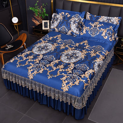 Ruffled Floral Bedspread Mat Set with Two Pillowcases, Twin to King Sizes and Four Pattern Choices