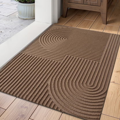 Time Arc Door Mat with Geometric Groove Pattern in Black, Gray or Brown and Two Rectangular Sizes