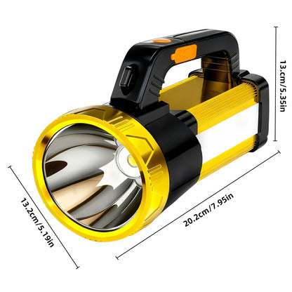 Flashlight 2000-Lumen Rechargeable Searchlight with 2400mAh Battery, Side Lantern and USB Output