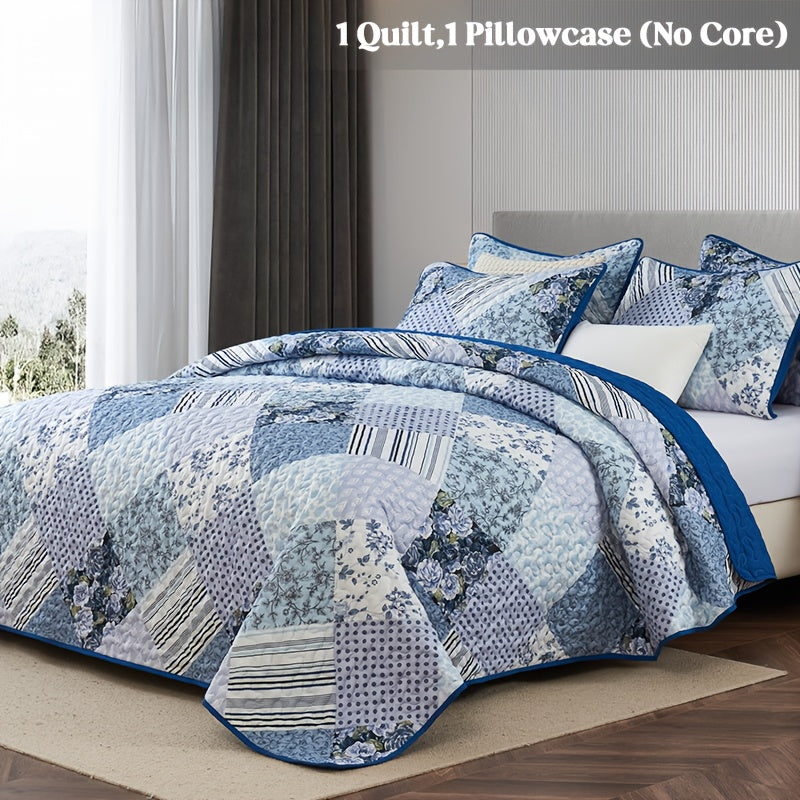 Floral Patchwork Quilt Set in Green, Blue, Grey Pink or Pink with Twin, Full/Queen and King Sizes