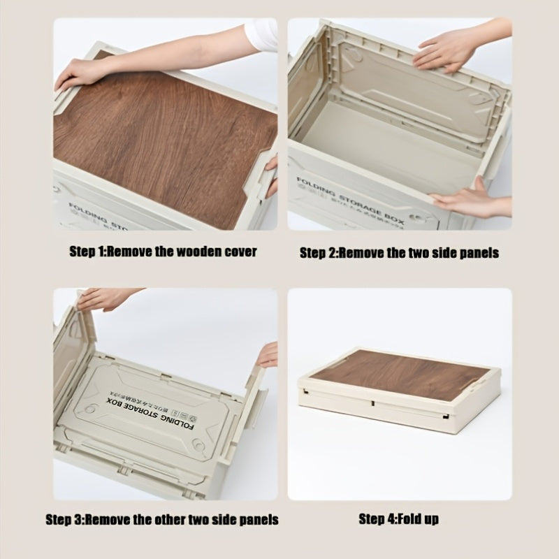 Folding Storage-Box Table with Five Access Doors and Wood-Look Top in One- or Two-Piece Color Options
