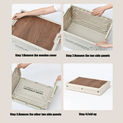 Folding Storage-Box Table with Five Access Doors and Wood-Look Top in One- or Two-Piece Color Options