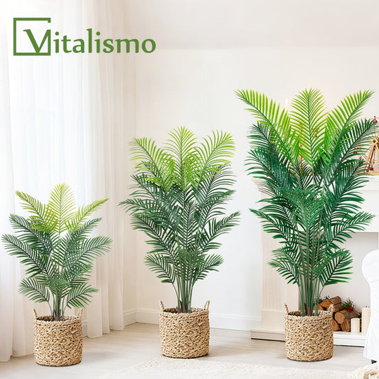 Artificial Palm Tree Fake Indoor Plant – 4/5/6FT Faux Tropical Areca Palm with Realistic Leaves, Planter Options, for Living Room Bedroom Office Patio Home Decor