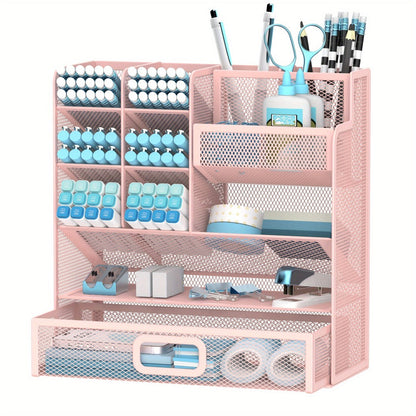 Mesh Desk Organizer with Pull-Out Drawer, Tiered Compartments and Six Color Checkout Options