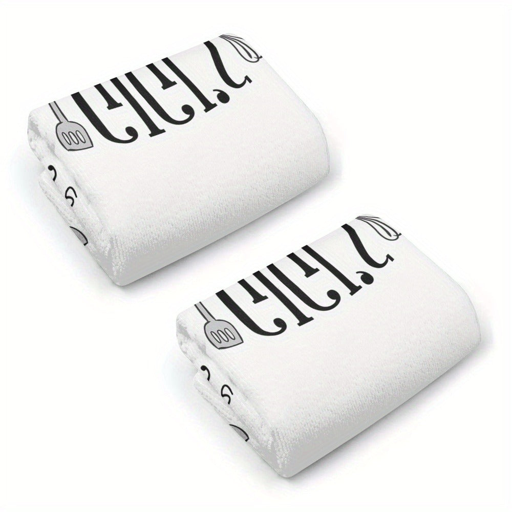 Two-Pack Gigi's Kitchen Towels, 23.6 x 15.7 Inches Each with White Utensil Print and 370GSM Label