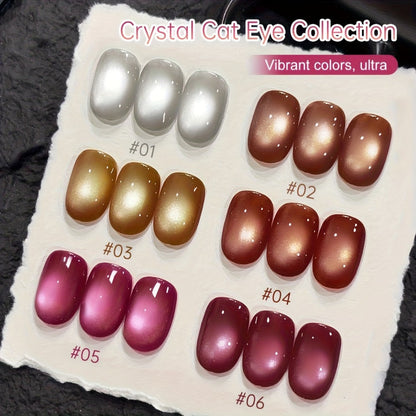Gel Nail Polish 6-Color Rock-Candy Magnetic Cat-Eye Set with Holographic Reflective Finish