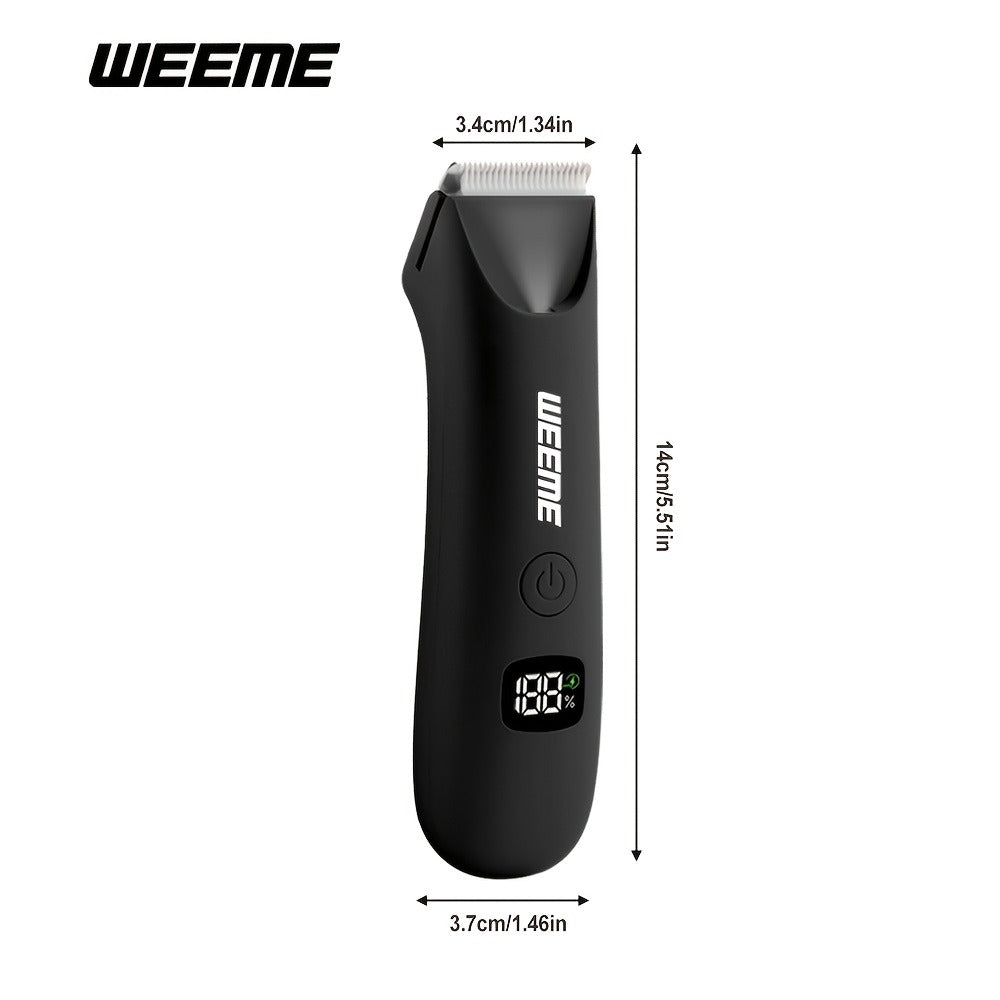 Rechargeable Men's Body Hair Trimmer in Black with LCD Display and LED Light for Chest, Legs and Underarms