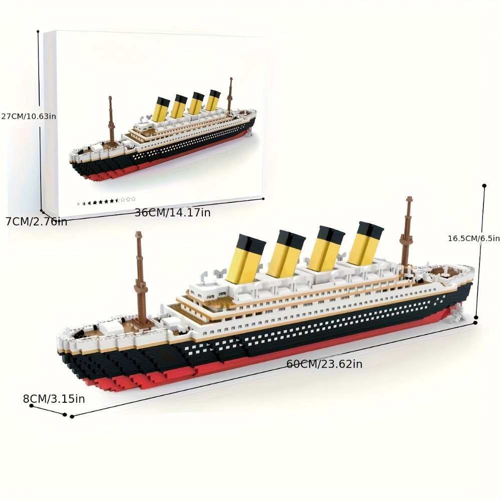 Ocean Liner Cruise Ship Building Block Model with 3,000-Plus Pieces and 26.2-Inch Display Length for Adults