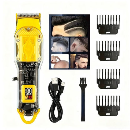 Transparent-Shell Hair Clipper with Digital Display, Six Single-Clipper Colors or Black Three-Piece Grooming Kit