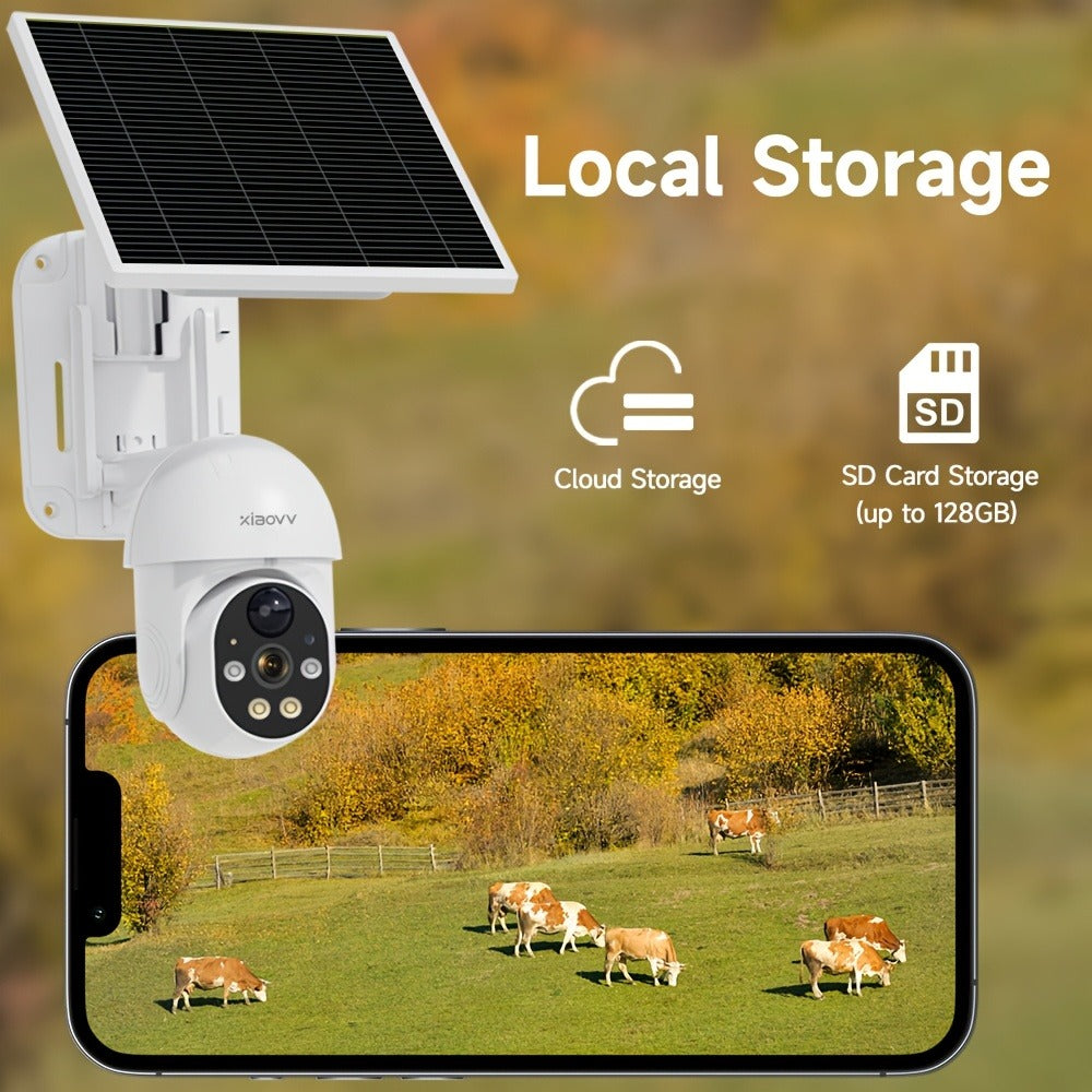 Solar PTZ Security Camera 1080P WiFi 360° with AI PIR Detection – XIAOVV P6 Battery Powered, Color Night Vision, Two-Way Audio, Outdoor Home Surveillance Camera