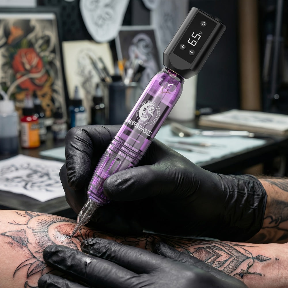 WORMHOLE Professional Wireless Tattoo Pen Kit – All-in-One Beginner & Artist Set with 8000RPM Quiet Motor, 1200mAh Battery, Digital Display, Cartridge Needles, Inks & Practice Skin
