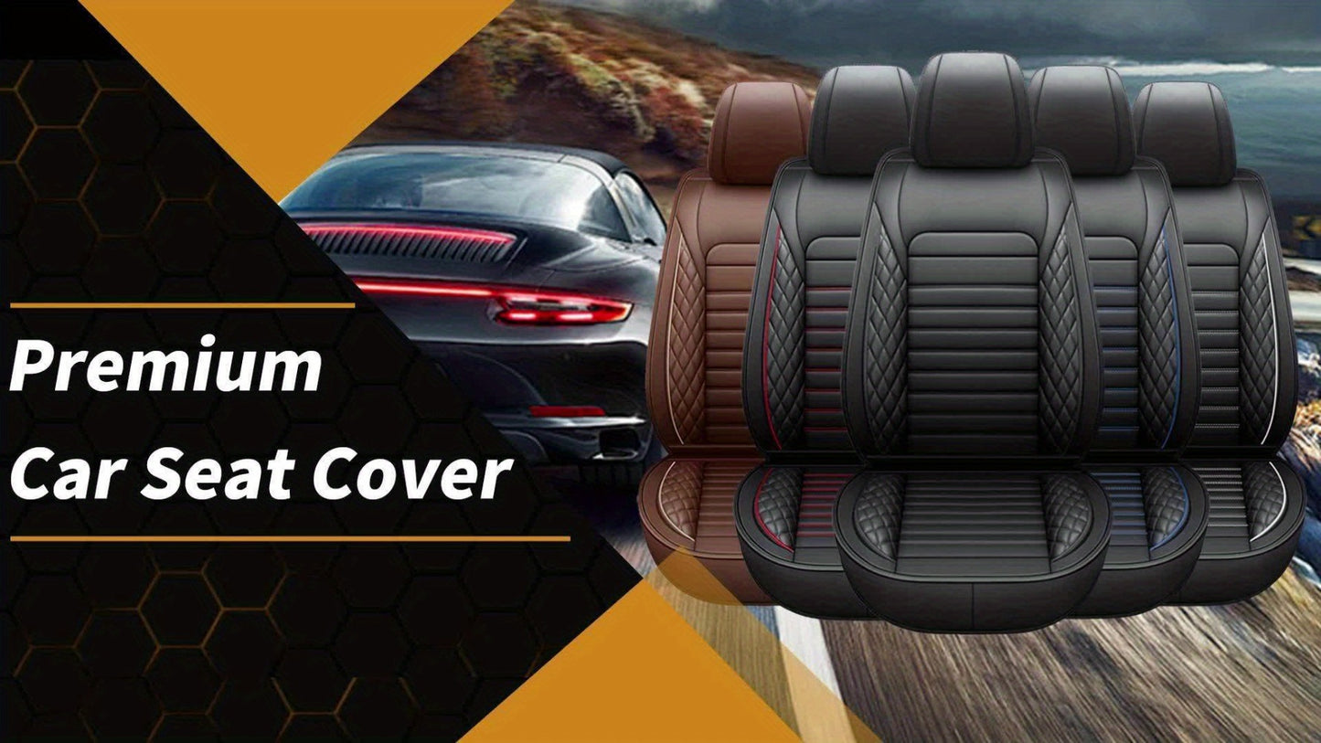 Car Seat Covers Full Set – 5-Seat PU Leather Airbag Compatible Universal Fit Sedan SUV Truck Waterproof with Front Storage Bag & Detachable Armrest