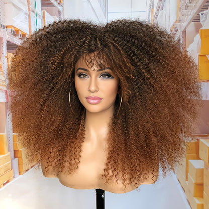 Synthetic Wig 18-Inch Kinky Curly Afro with Full Bangs, Glueless Straps and Combs for Costume Styling