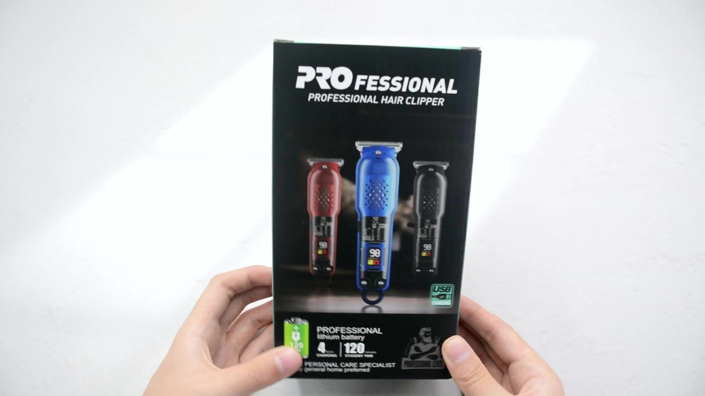 Retro Transparent Hair Clippers for Men – Electric Trimmer with LCD Display, USB Rechargeable Beard Clipper for Pompadour Fade Styles, Cordless Home Barber Tool, Red Black Blue