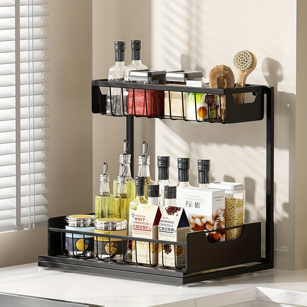 Two-Tier Sliding Under-Sink Organizer in Black, White or Gray with One- or Two-Pack Options