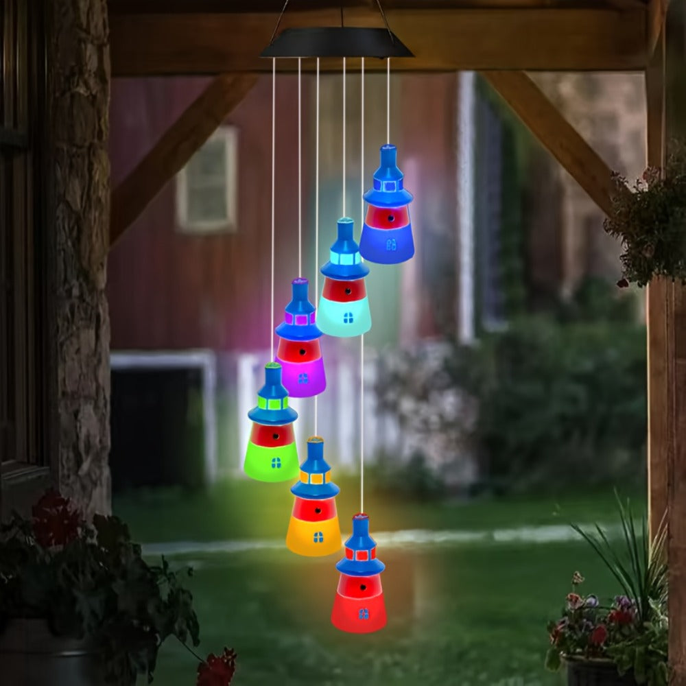 Solar Hanging Lighthouse Light RGB Color Changing – Outdoor Rainbow Solar Lantern for Garden, Patio, Festival & Holiday Decoration, Waterproof Hanging Solar Garden Light