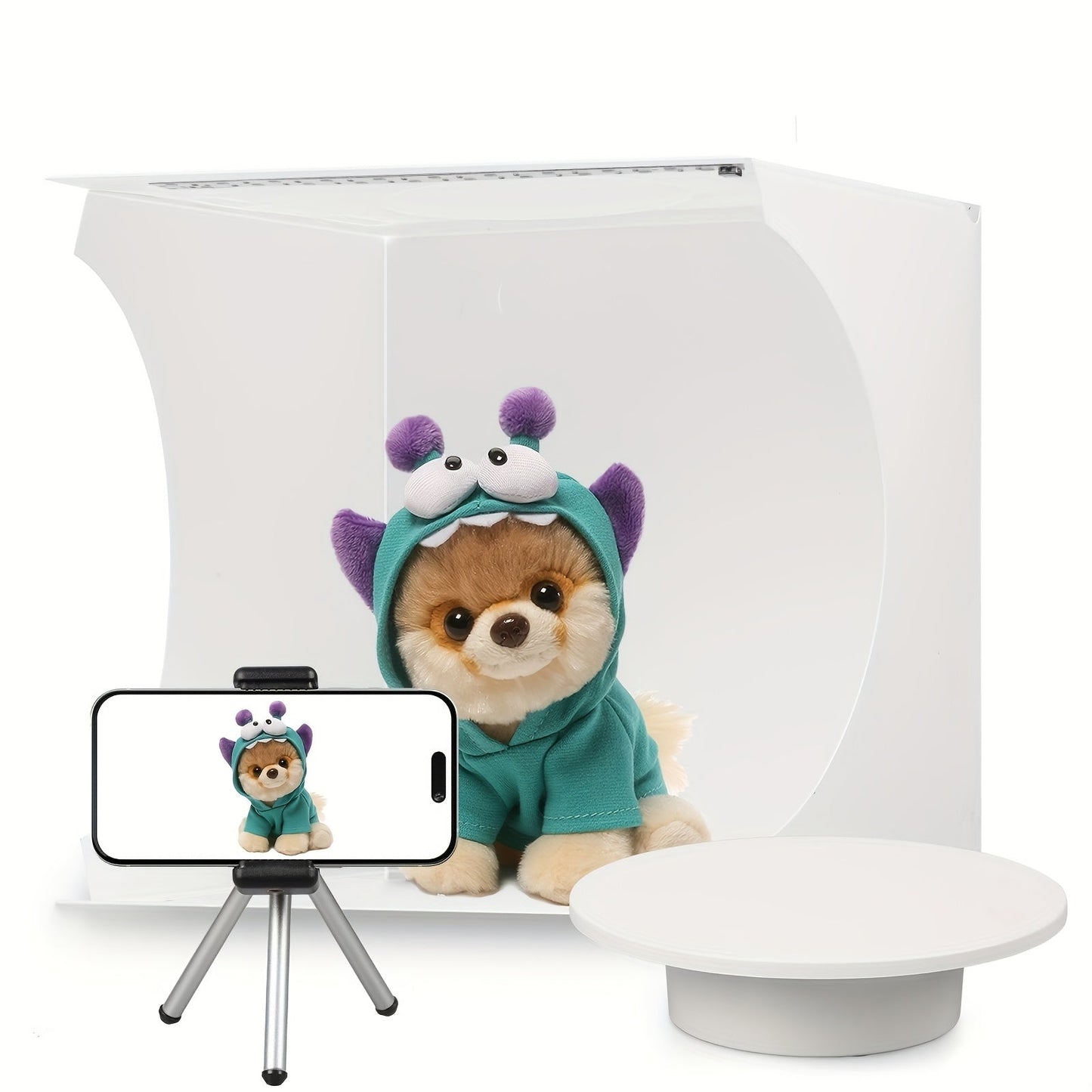 Photo Studio Lightbox Kit with 360 Motorized Turntable 6 Color Backdrops Foldable Fabric Tent USB Powered for Product Photography Smartphones DSLR Jewelry Cosmetics Ecommerce