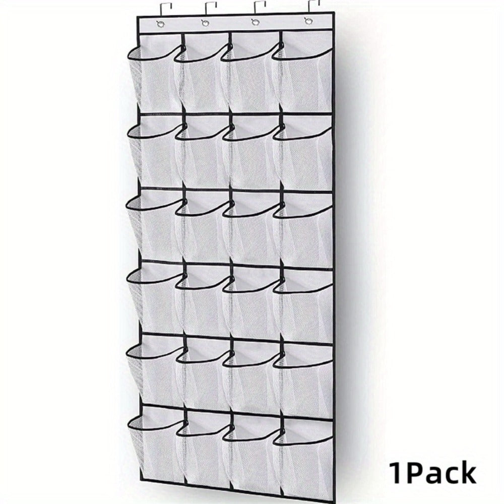 Over Door Shoe Organizer 24 Large Mesh Pockets – Foldable Breathable Hanging Storage Rack, Durable Fabric Closet Hanger for Shoes & Accessories, Space-Saving Door Organization
