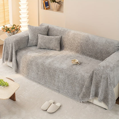 Sofa Cover 300 GSM Solid Chenille Throw with Fringe in Four Colors and Sizes from Single Seat to 71 x 150 Inches