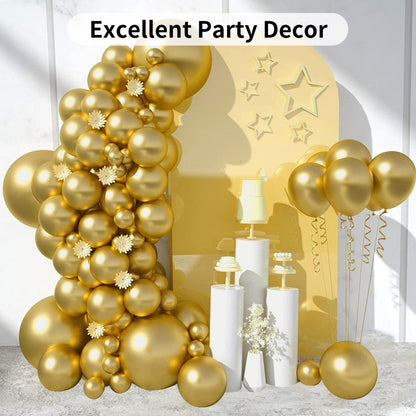 Balloon Garland Arch Kit 130PCS Metallic Gold – 18" 12" 10" 5" Latex Balloons with Ribbon & Glue Dots for Birthday Baby Shower Wedding Graduation Party Decorations DIY Balloon Arch Set